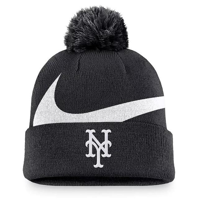 Mens Nike New York Mets Swoosh Peak Cuffed Knit Hat with Pom Product Image