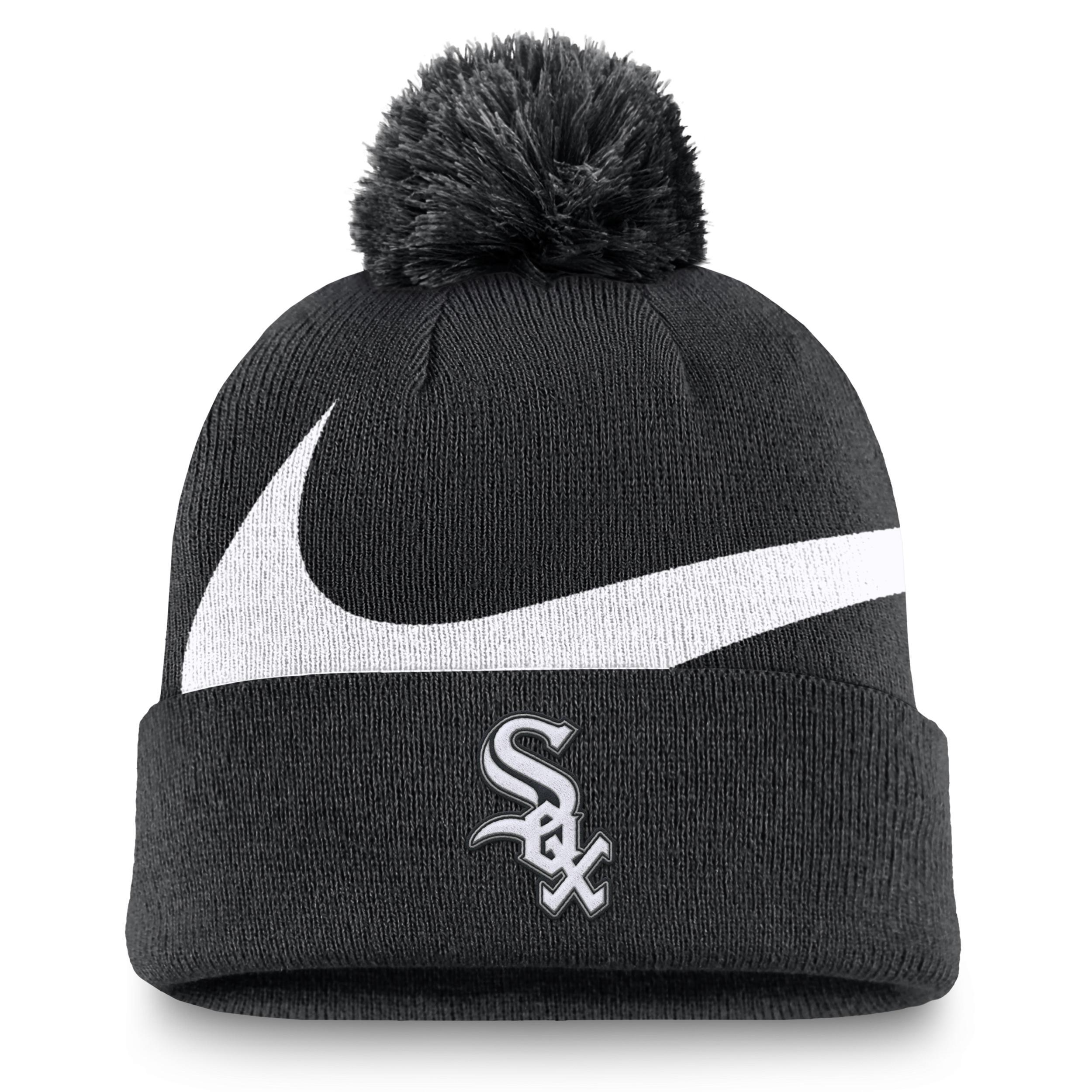 Nike Mens Black Chicago Cubs Swoosh Peak Cuffed Knit Hat with Pom Product Image