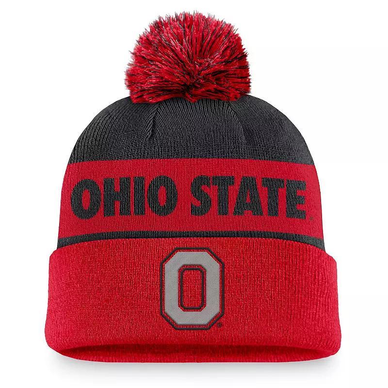 Mens Nike /Scarlet Ohio State Buckeyes Primetime Peak Cuffed Knit Hat with Pom Product Image