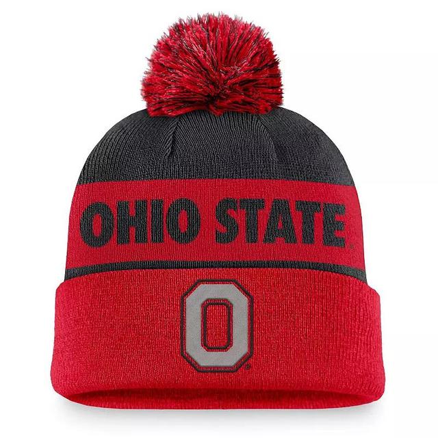 Mens Nike /Scarlet Ohio State Buckeyes Primetime Peak Cuffed Knit Hat with Pom Product Image