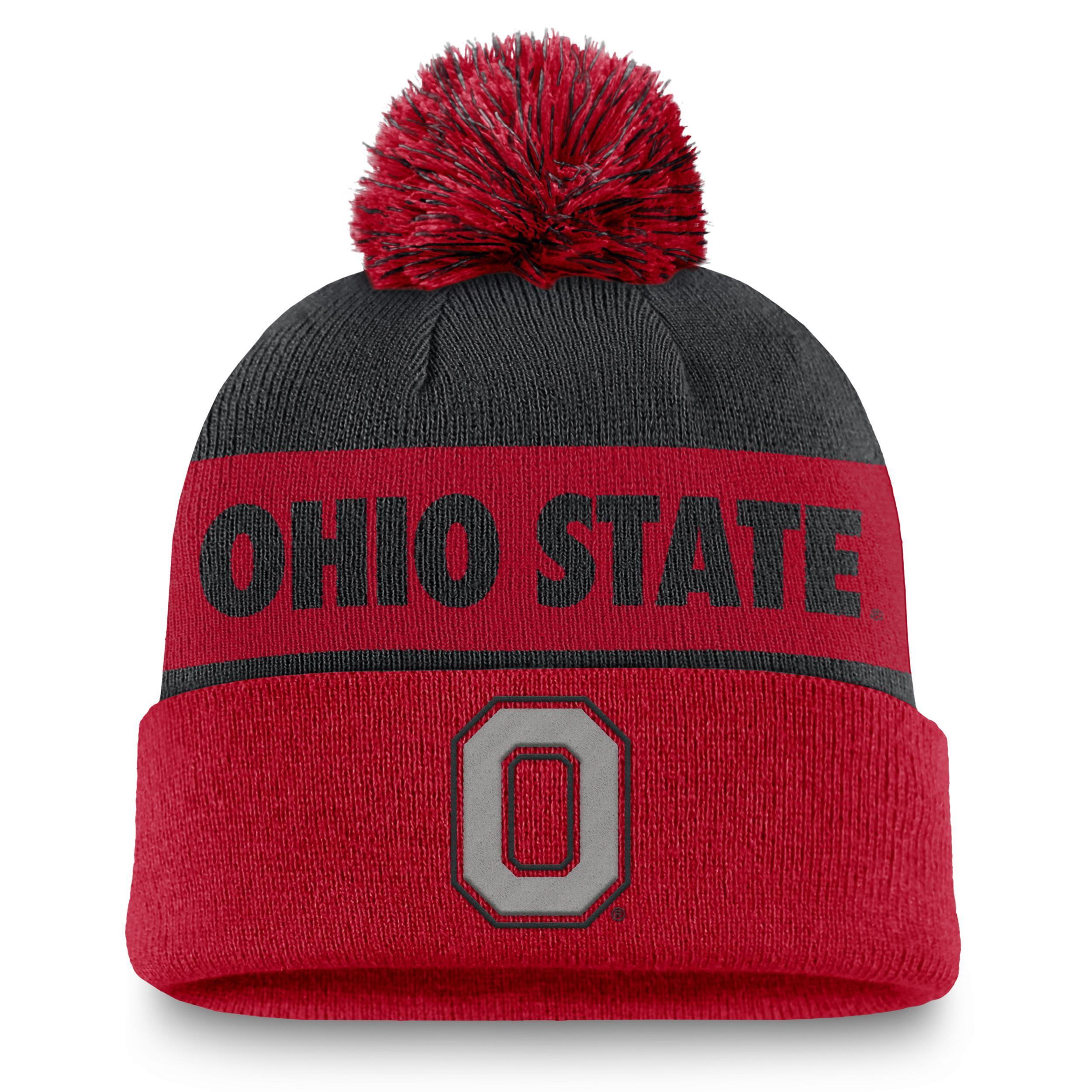 Mens Nike /Scarlet Ohio State Buckeyes Primetime Peak Cuffed Knit Hat with Pom Product Image