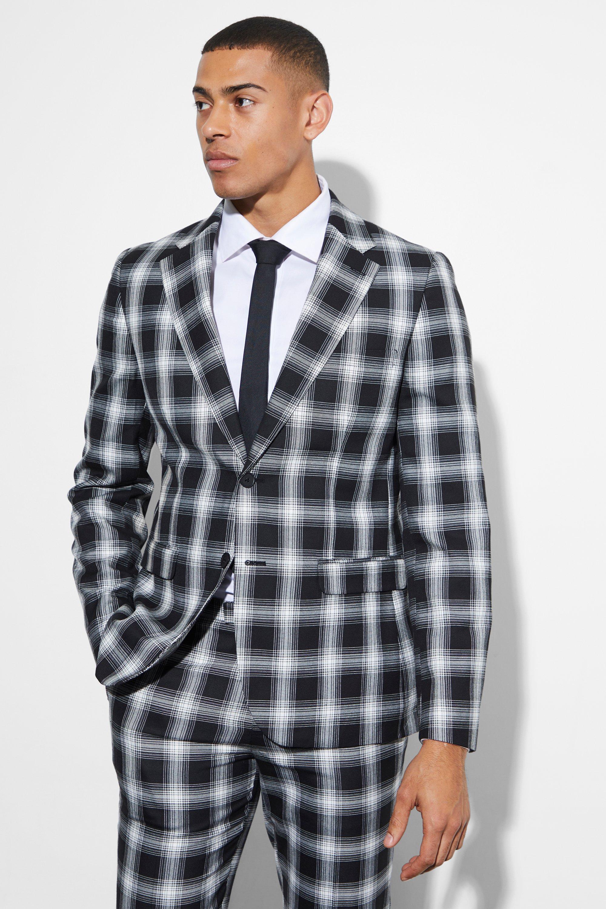 Slim Fit Single Breasted Plaid Suit Jacket | boohooMAN USA Product Image