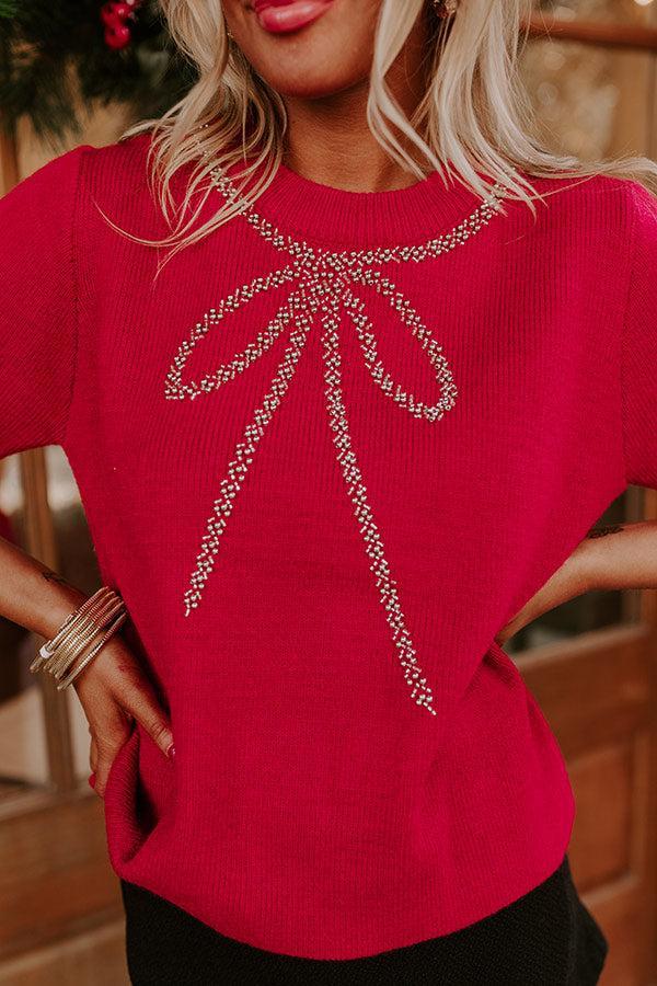 Holiday Fun Embellished Knit Top in Red Product Image