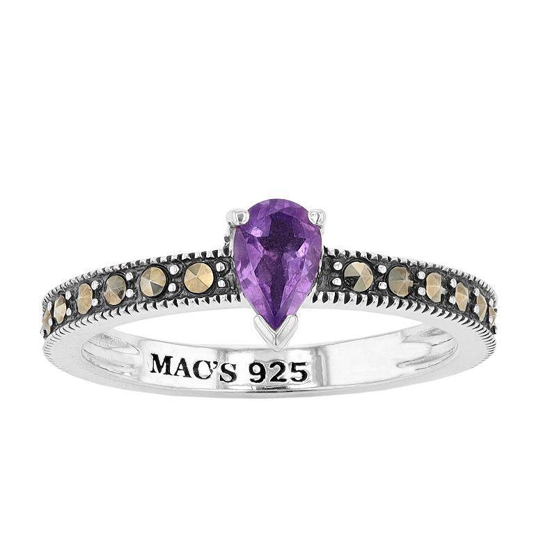 Lavish by TJM Sterling Silver Pear Cut Amethyst & Marcasite Ring, Womens Product Image