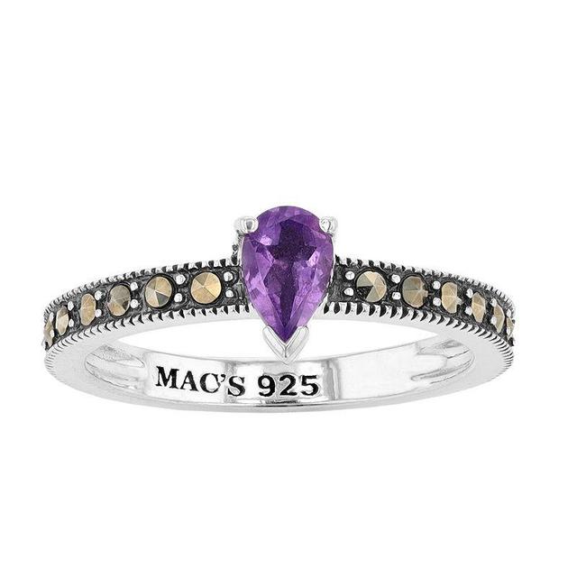 Lavish by TJM Sterling Silver Pear Cut Amethyst & Marcasite Ring, Womens Product Image