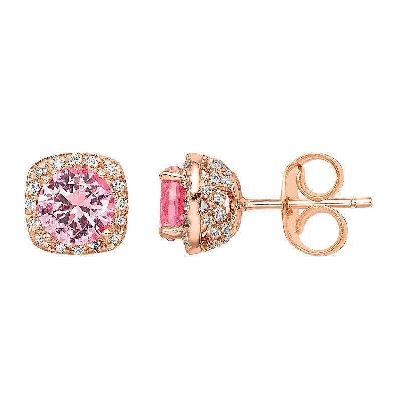 Sophie Miller Rose-Tone Sterling Silver Cubic Zirconia Earrings, Womens, Pink Tone Product Image