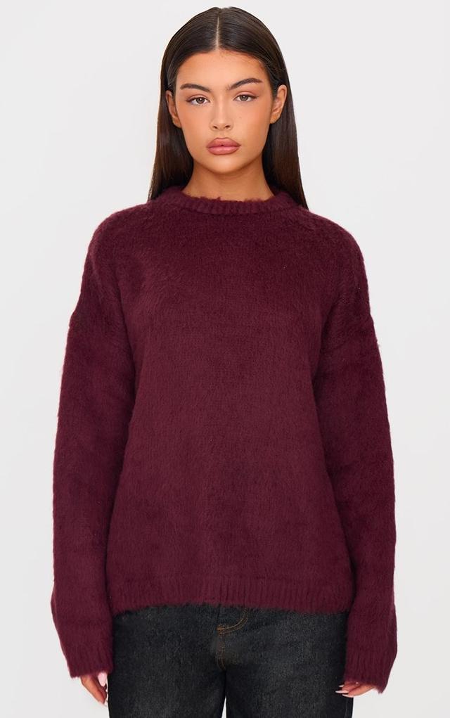 Burgundy Fluffy Knit Oversized Sweater Product Image