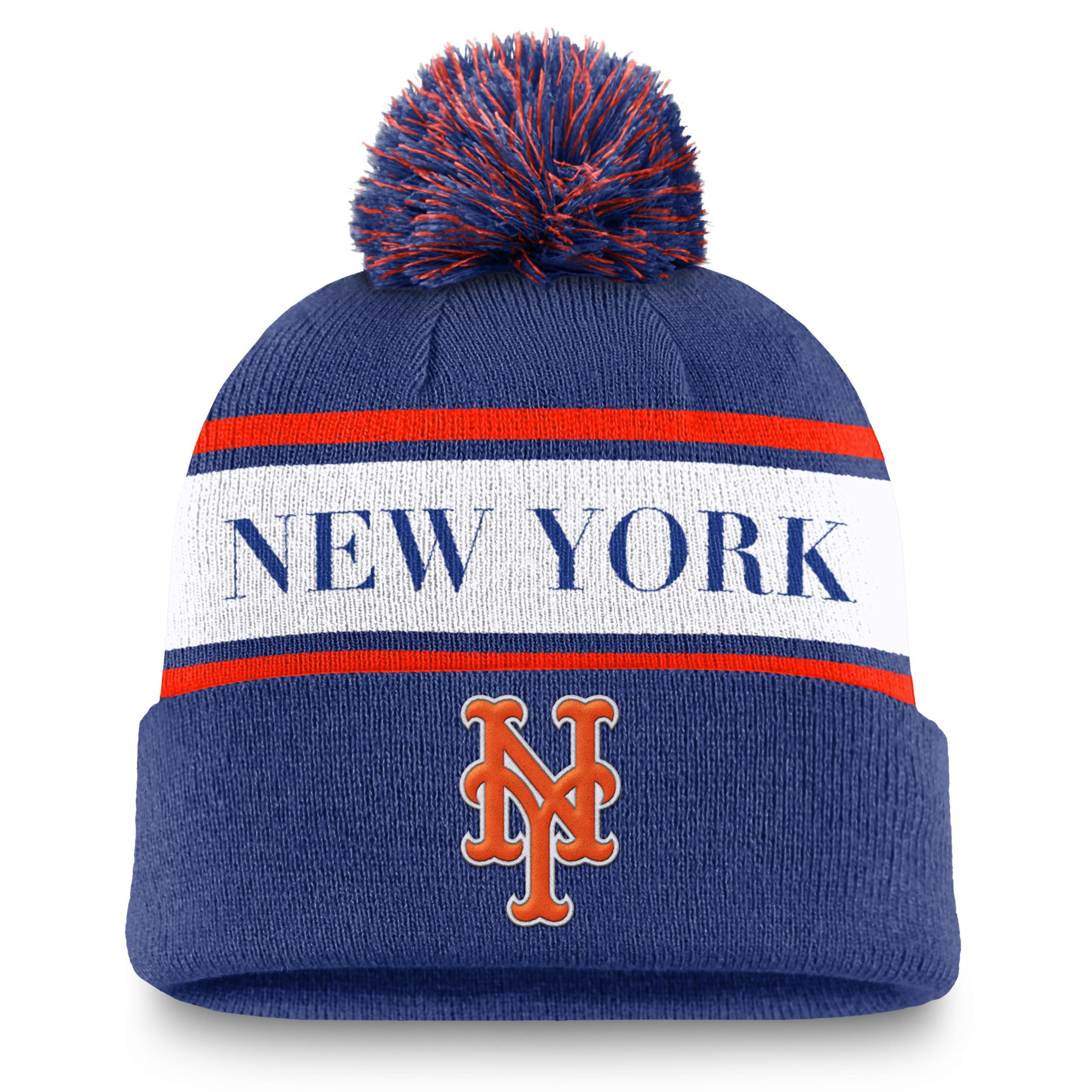 Mens Nike Royal New York Mets Team Stripe Peak Cuffed Knit Hat with Pom Product Image