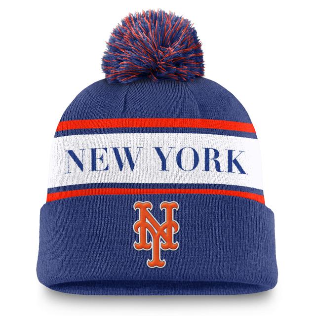 Mens Nike Royal New York Mets Team Stripe Peak Cuffed Knit Hat with Pom Product Image