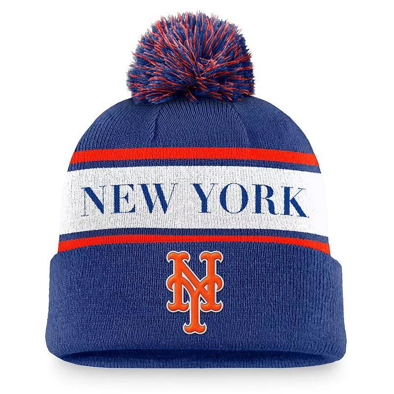 Mens Nike Royal New York Mets Team Stripe Peak Cuffed Knit Hat with Pom Product Image