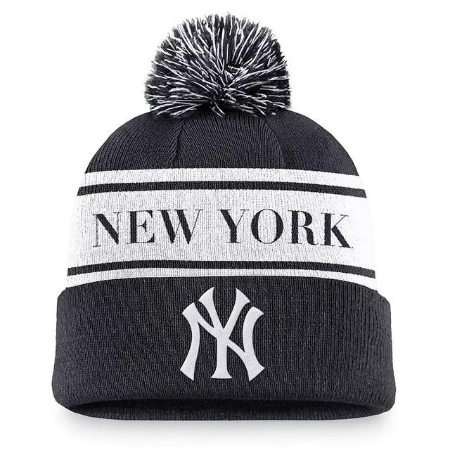 New York Yankees Team Stripe Peak Nike Mens MLB Cuffed Pom Beanie Product Image