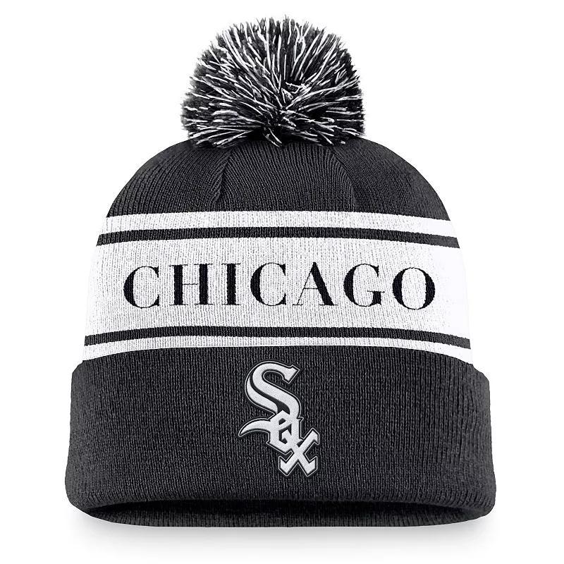 Mens Nike Chicago White Sox Team Stripe Peak Cuffed Knit Hat with Pom Product Image