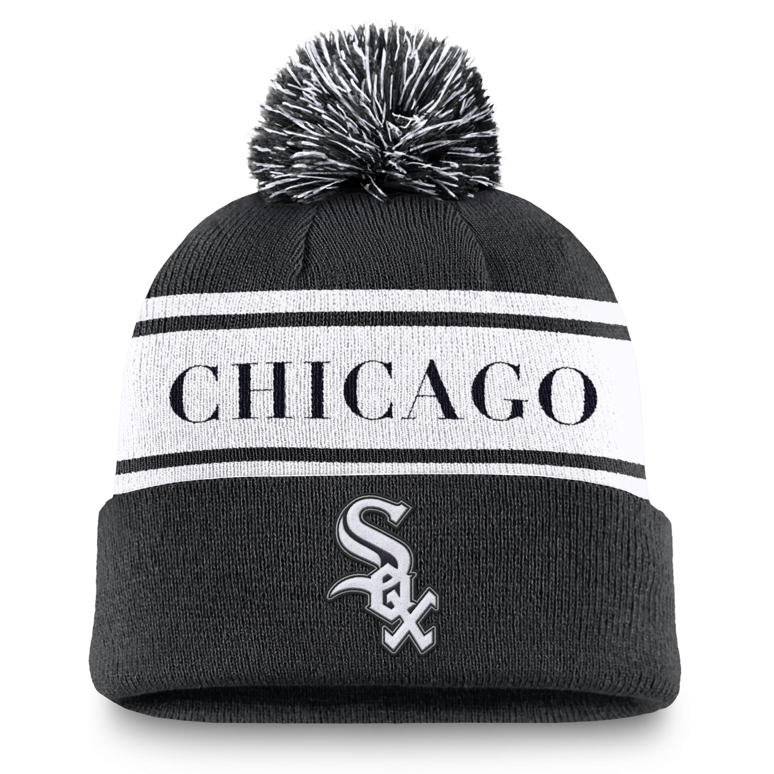 Mens Nike Chicago White Sox Team Stripe Peak Cuffed Knit Hat with Pom Product Image