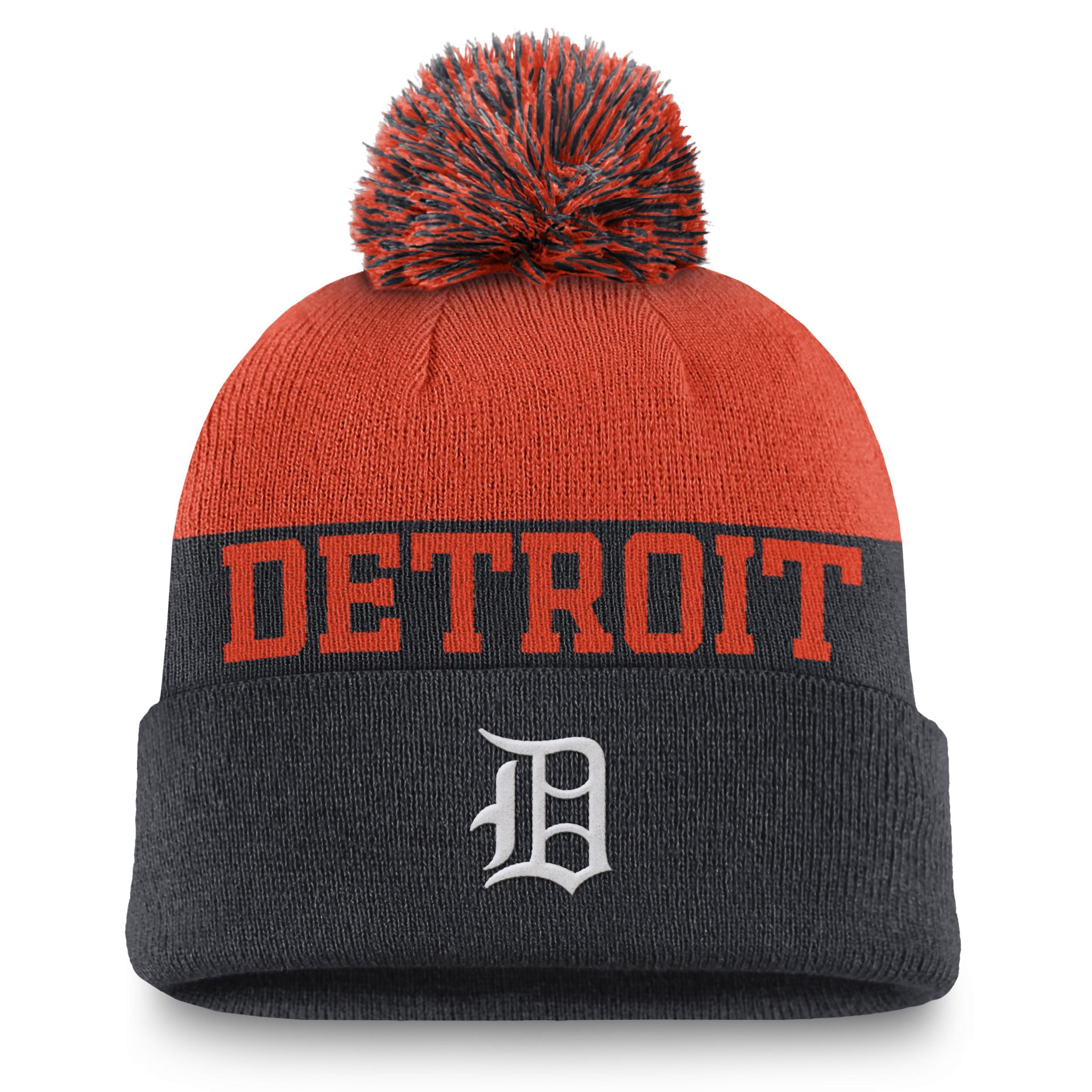 Mens Nike Detroit Tigers Rewind Peak Cuffed Knit Hat with Pom, Blue Product Image