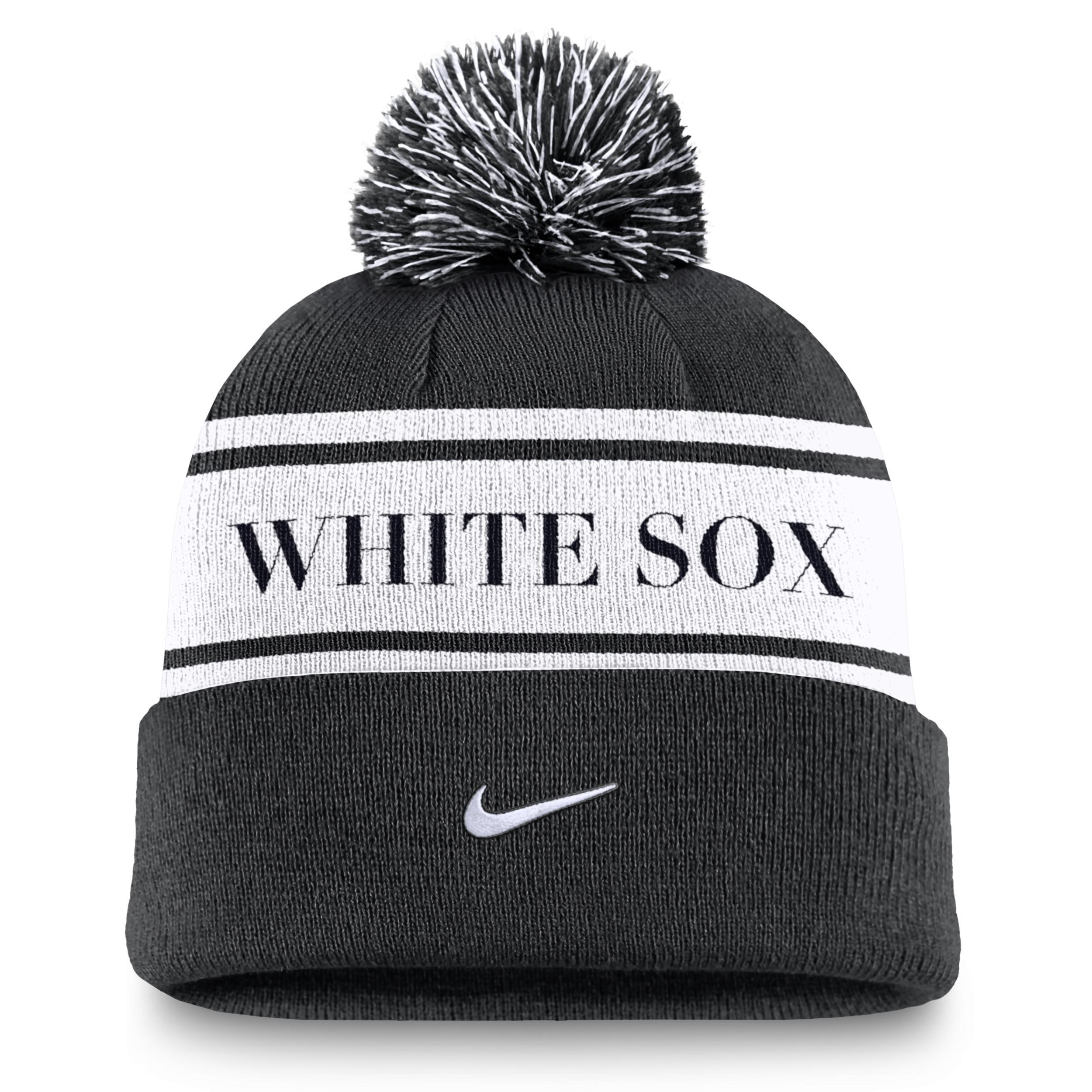 Mens Nike Chicago White Sox Team Stripe Peak Cuffed Knit Hat with Pom Product Image