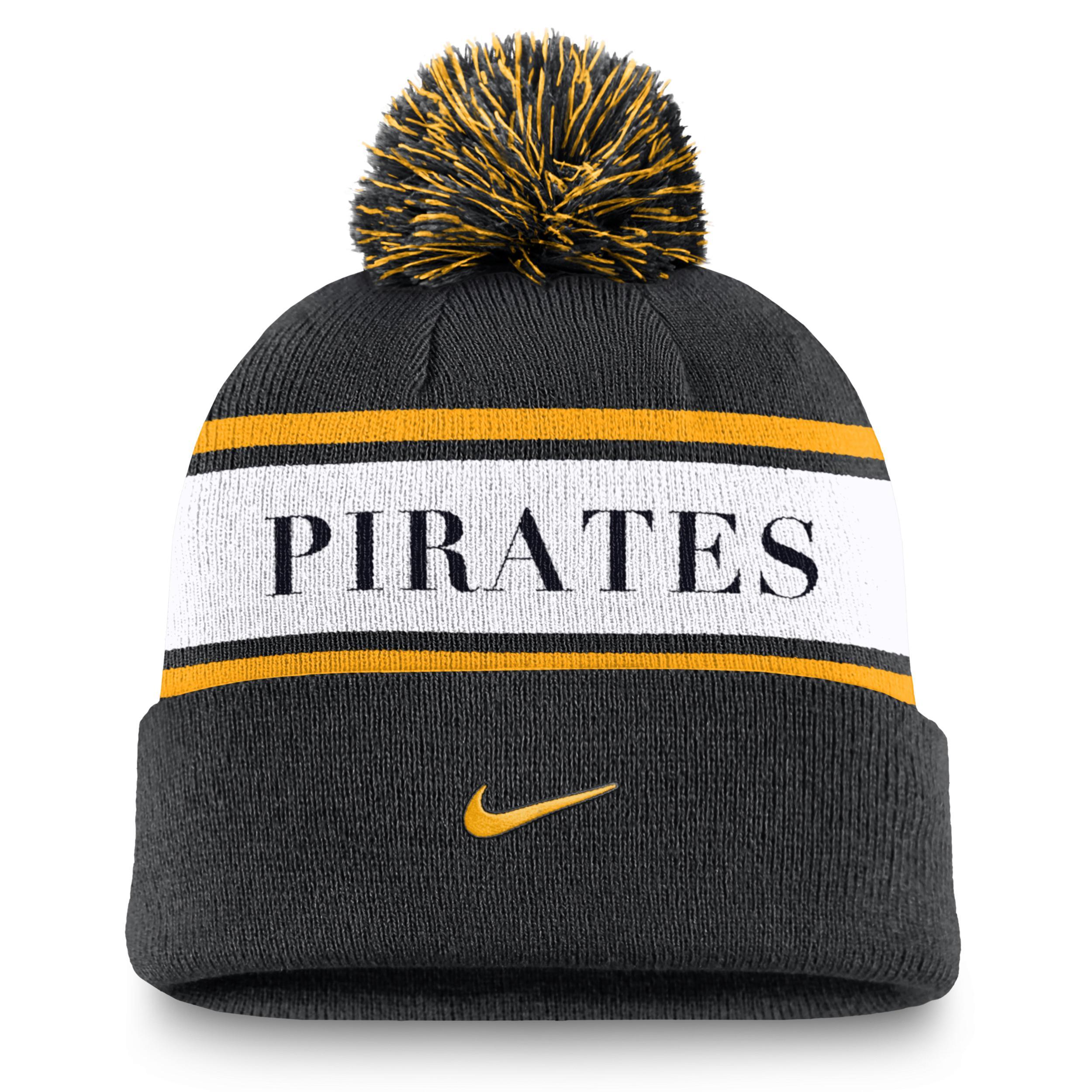 Mens Nike Pittsburgh Pirates Team Stripe Peak Cuffed Knit Hat with Pom Product Image