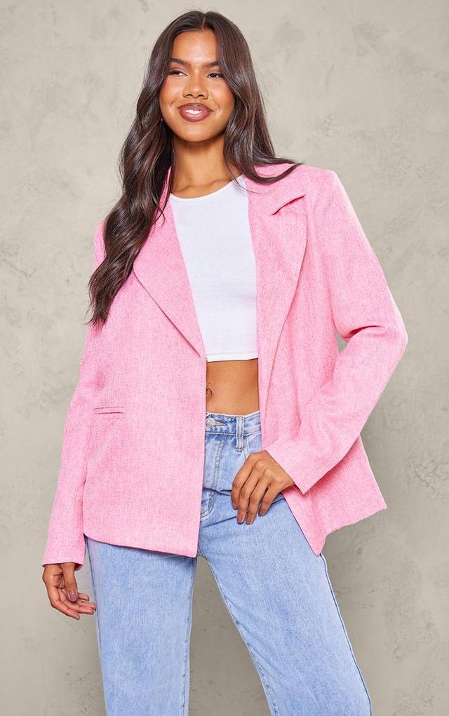 Pink Textured Linen Feel Oversized Blazer Product Image