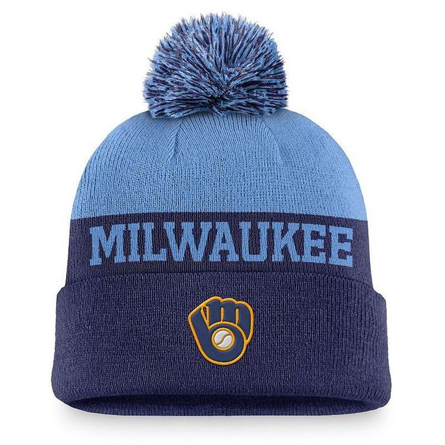 Mens Nike Royal Milwaukee Brewers Rewind Peak Cuffed Knit Hat with Pom Product Image