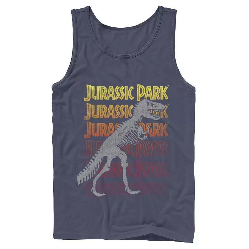 Mens Jurassic Park T-rex Skeleton Over Gradient Text Tank Top Blue Product Image