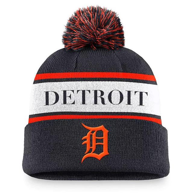 Mens Nike Detroit Tigers Team Stripe Peak Cuffed Knit Hat with Pom, Blue Product Image