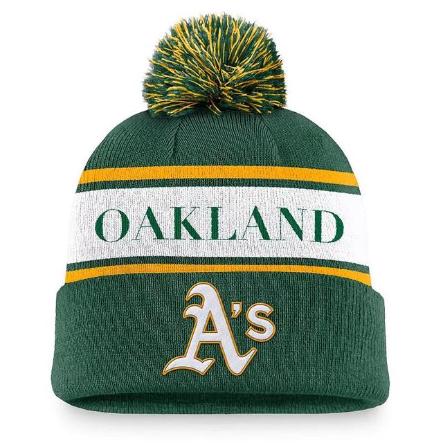 Mens Nike Oakland Athletics Team Stripe Peak Cuffed Knit Hat with Pom Product Image