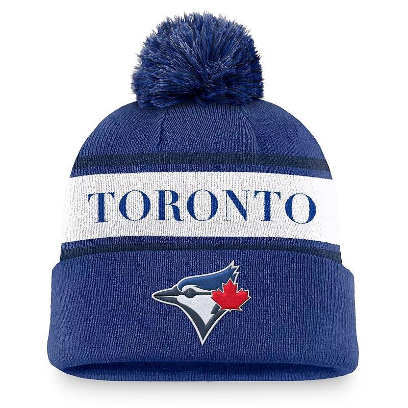 Mens Nike Royal Toronto Blue Jays Team Stripe Peak Cuffed Knit Hat with Pom Product Image