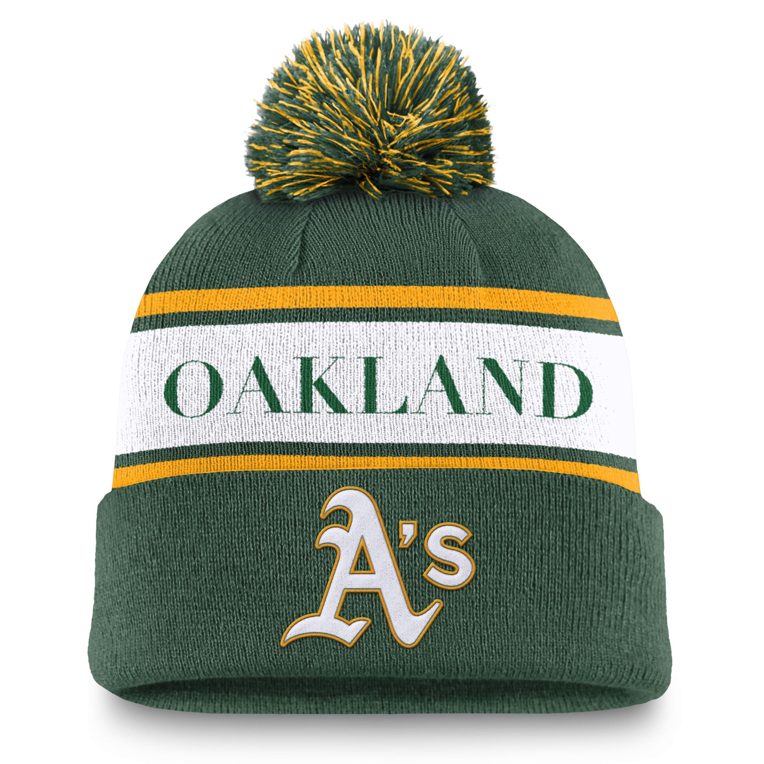 Oakland Athletics Team Stripe Peak Nike Mens MLB Cuffed Pom Beanie Product Image