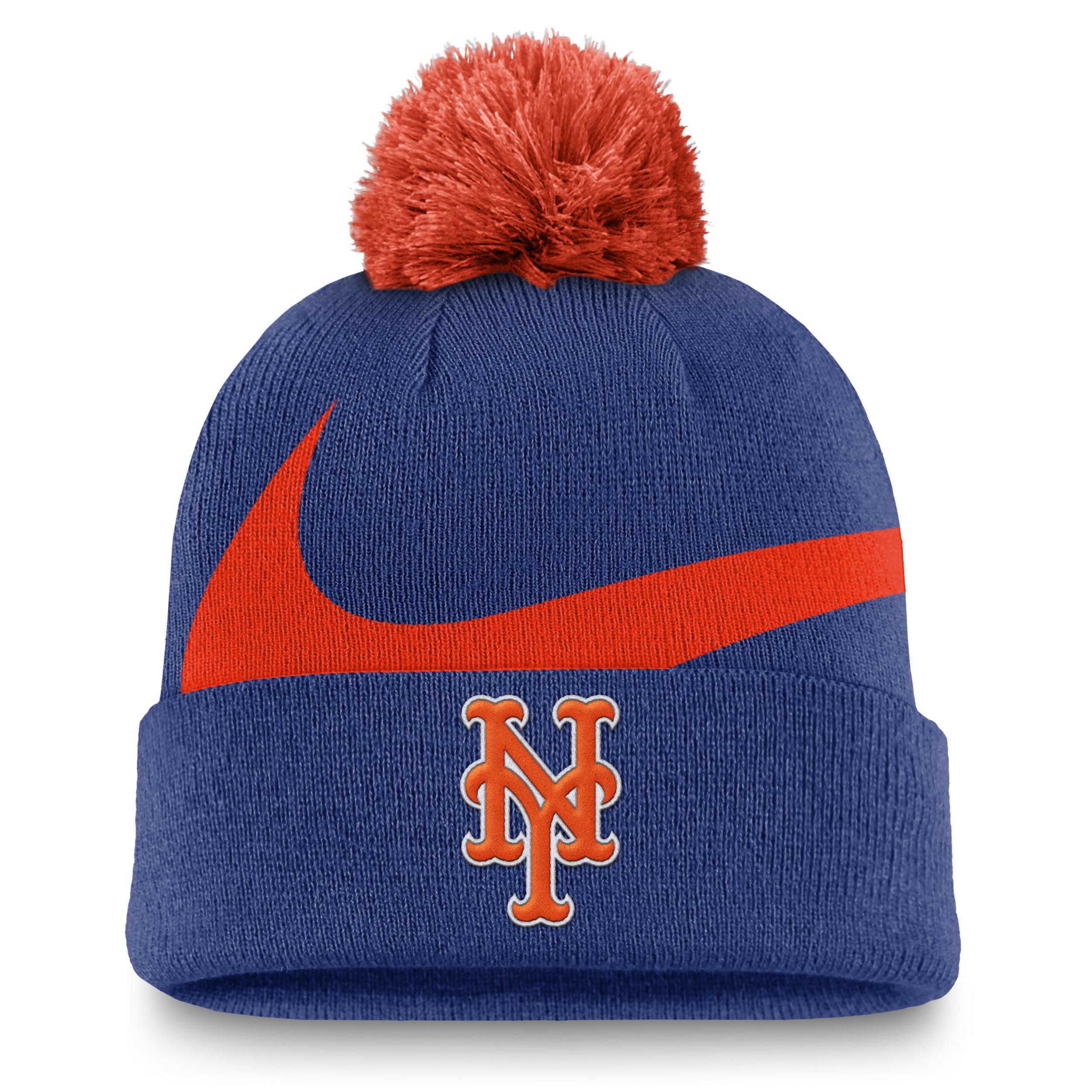 New York Mets Peak Nike Mens MLB Cuffed Pom Beanie Product Image