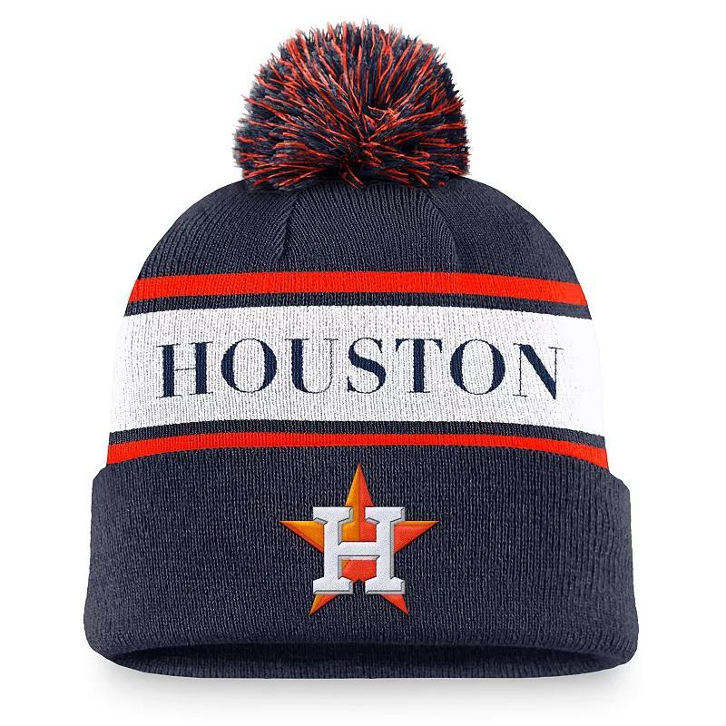 Mens Nike Houston Astros Team Stripe Peak Cuffed Knit Hat with Pom, Blue Product Image