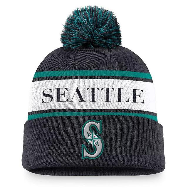 Seattle Mariners Team Stripe Peak Nike Men's MLB Cuffed Pom Beanie Product Image