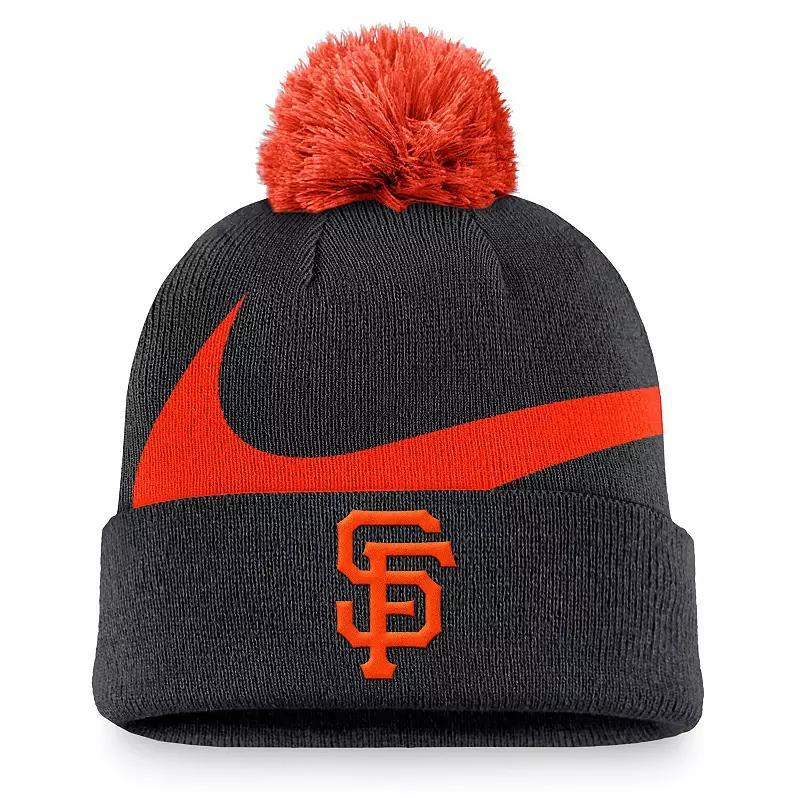 Mens Nike San Francisco Giants Swoosh Peak Cuffed Knit Hat with Pom Product Image