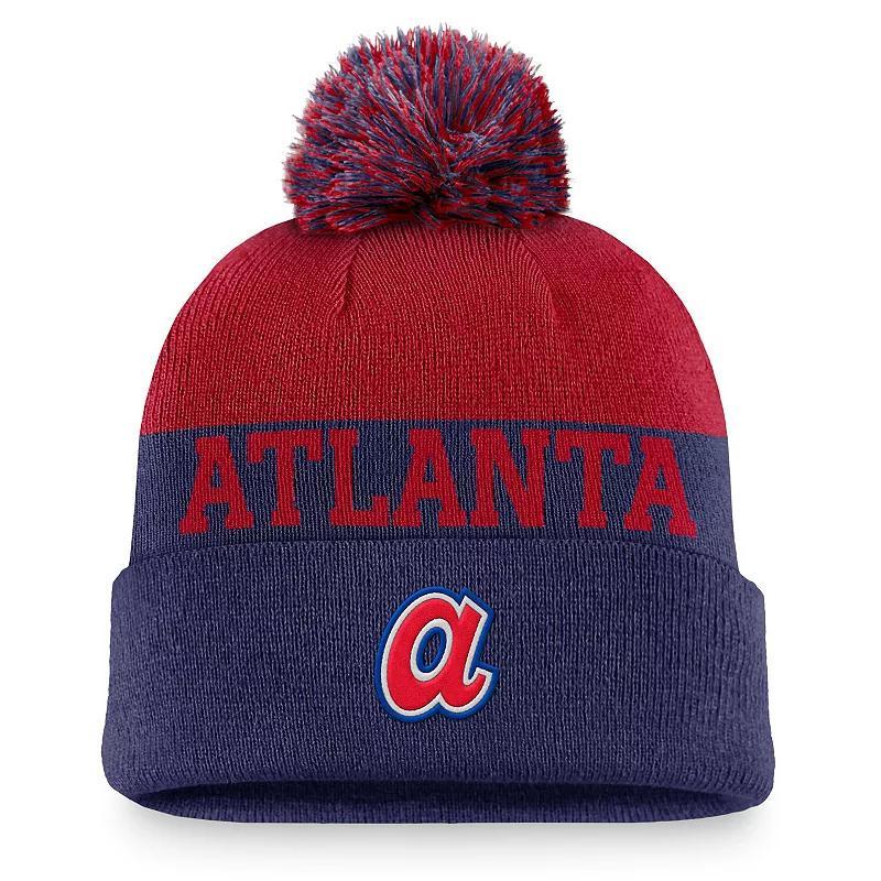 Mens Nike Royal Atlanta Braves Rewind Peak Cuffed Knit Hat with Pom Product Image