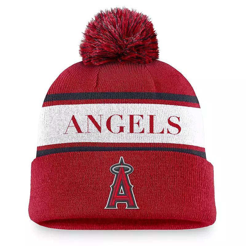 Mens Nike Los Angeles Angels Team Stripe Peak Cuffed Knit Hat with Pom Product Image