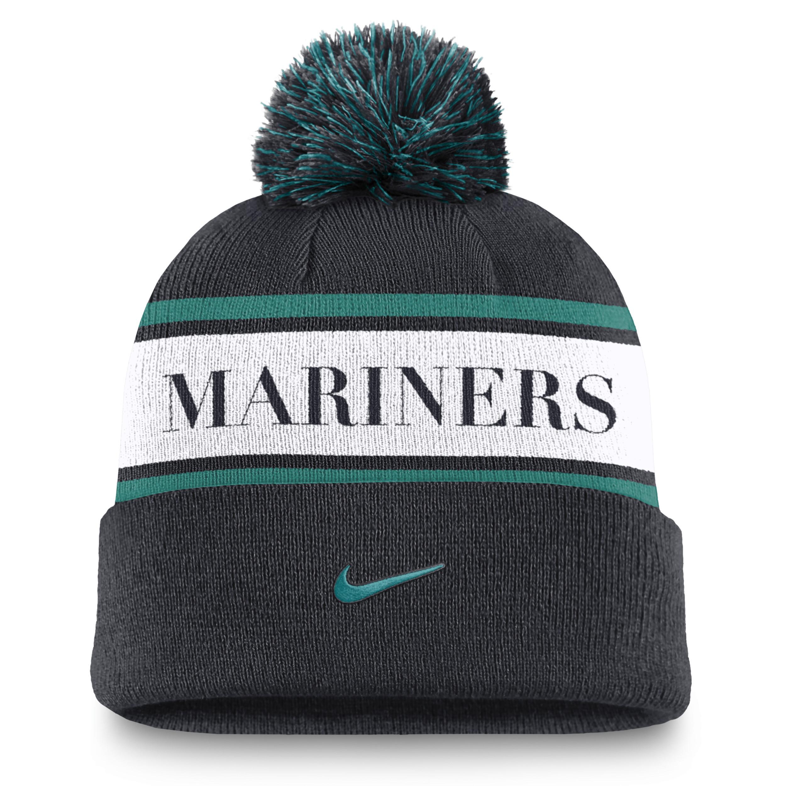 Seattle Mariners Team Stripe Peak Nike Men's MLB Cuffed Pom Beanie Product Image