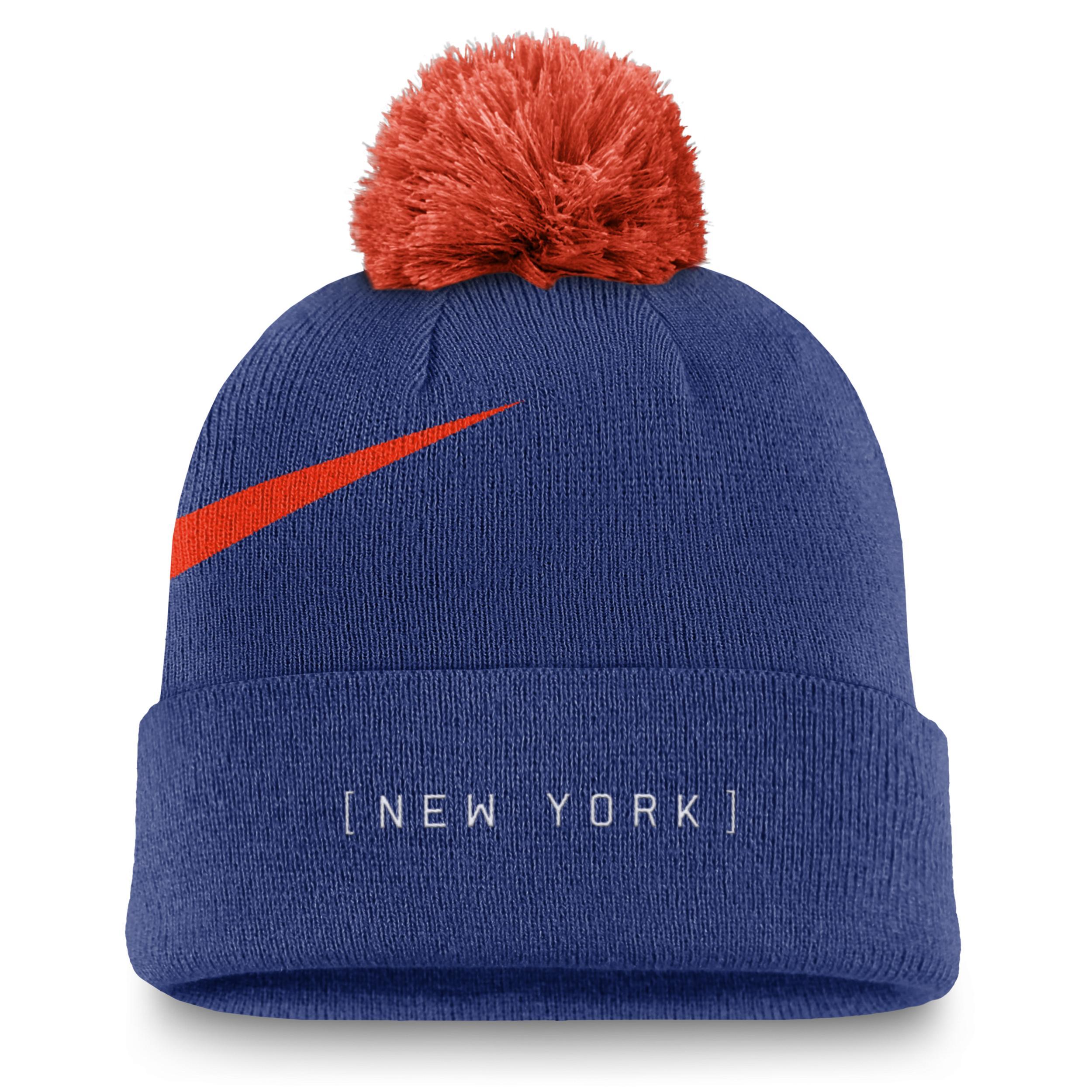 New York Mets Peak Nike Mens MLB Cuffed Pom Beanie Product Image