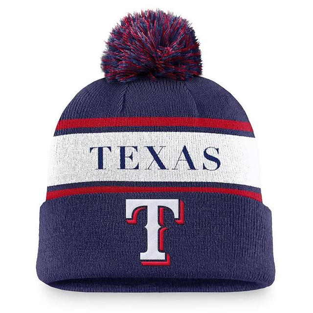 Mens Nike Royal Texas Rangers Team Stripe Peak Cuffed Knit Hat with Pom Product Image