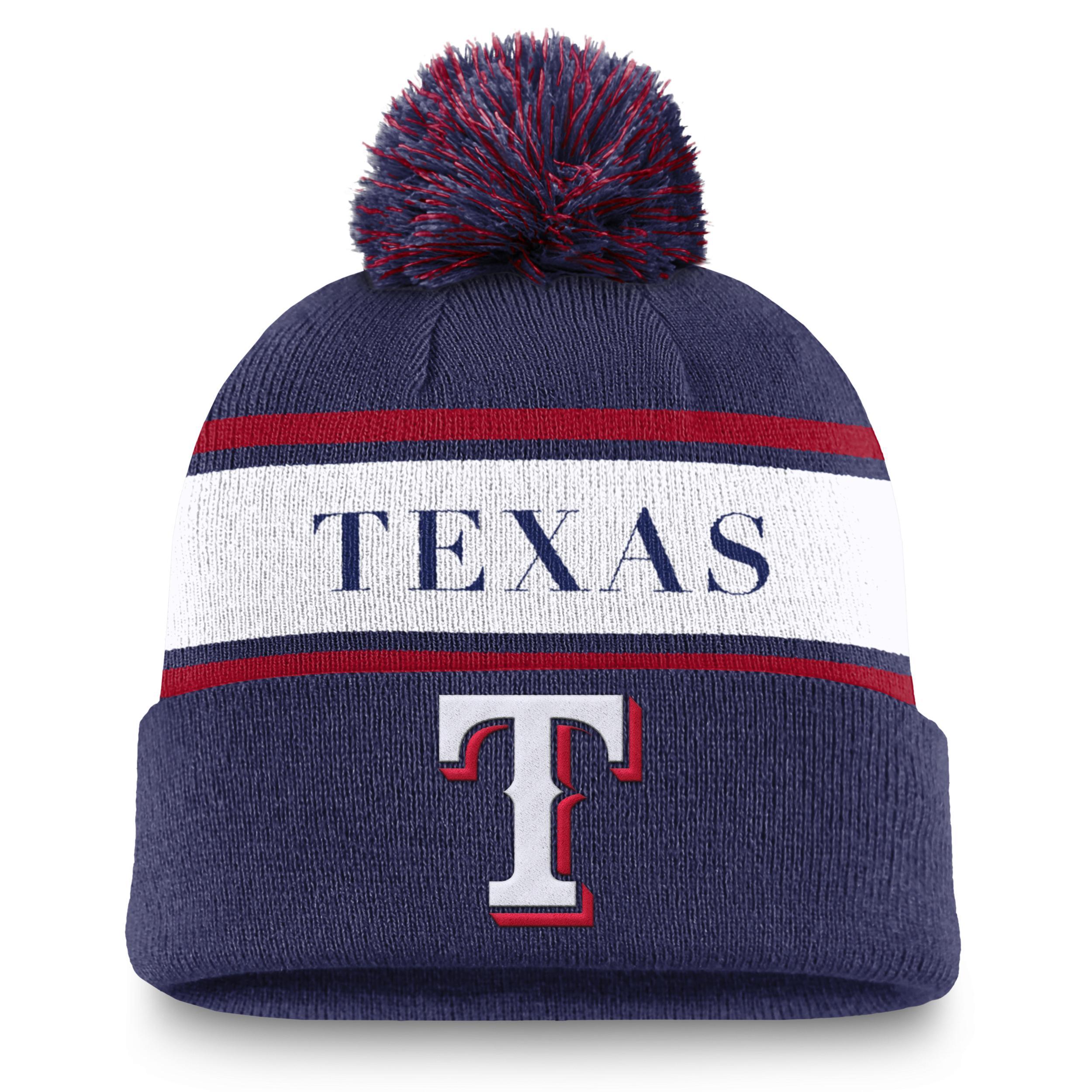 Texas Rangers Team Stripe Peak Nike Mens MLB Cuffed Pom Beanie Product Image