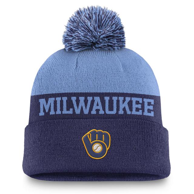 Mens Nike Royal Milwaukee Brewers Rewind Peak Cuffed Knit Hat with Pom Product Image