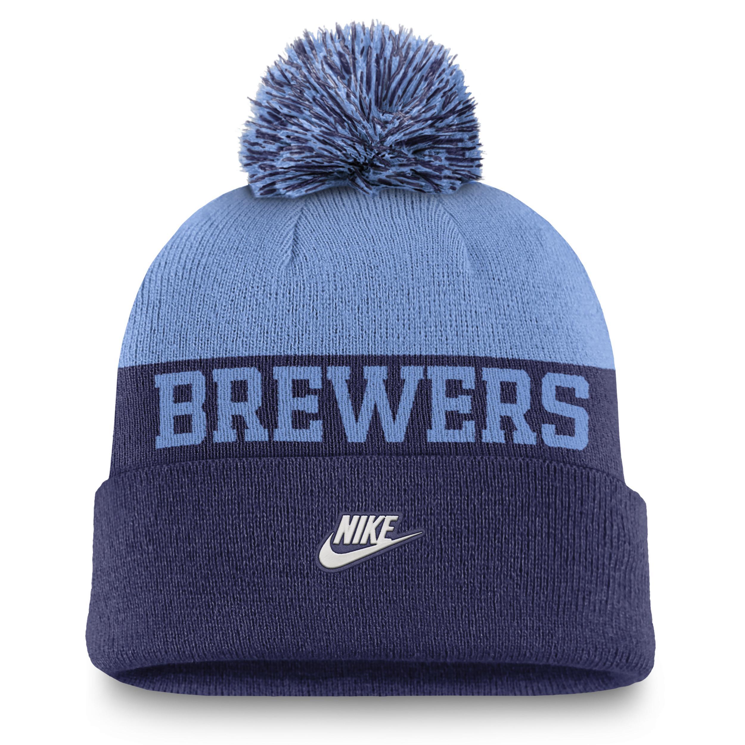 Mens Nike Royal Milwaukee Brewers Rewind Peak Cuffed Knit Hat with Pom Product Image