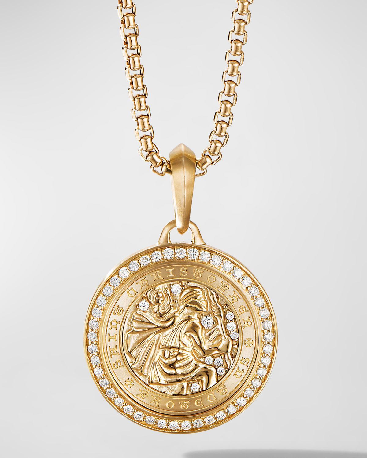 Mens St. Christopher Amulet in 18K Yellow Gold with Pav Diamonds Product Image