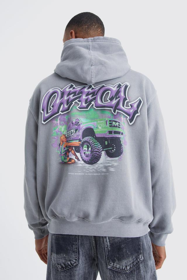 Oversized Overdye Truck Graphic Hoodie | boohooMAN USA Product Image