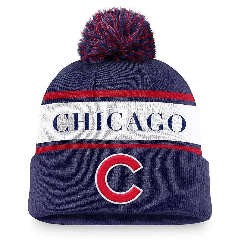 Mens Nike Royal Chicago Cubs Team Stripe Peak Cuffed Knit Hat with Pom Product Image