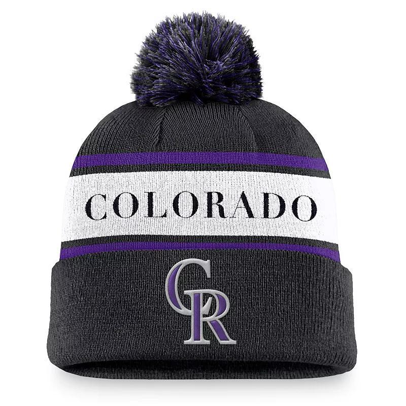 Colorado Rockies Team Stripe Peak Nike Mens MLB Cuffed Pom Beanie Product Image