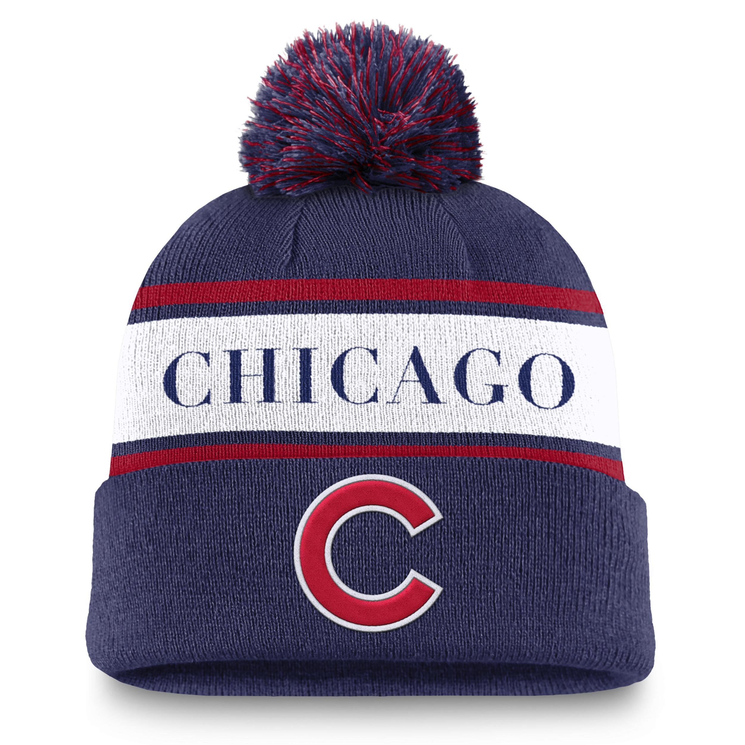 Mens Nike Royal Chicago Cubs Team Stripe Peak Cuffed Knit Hat with Pom Product Image