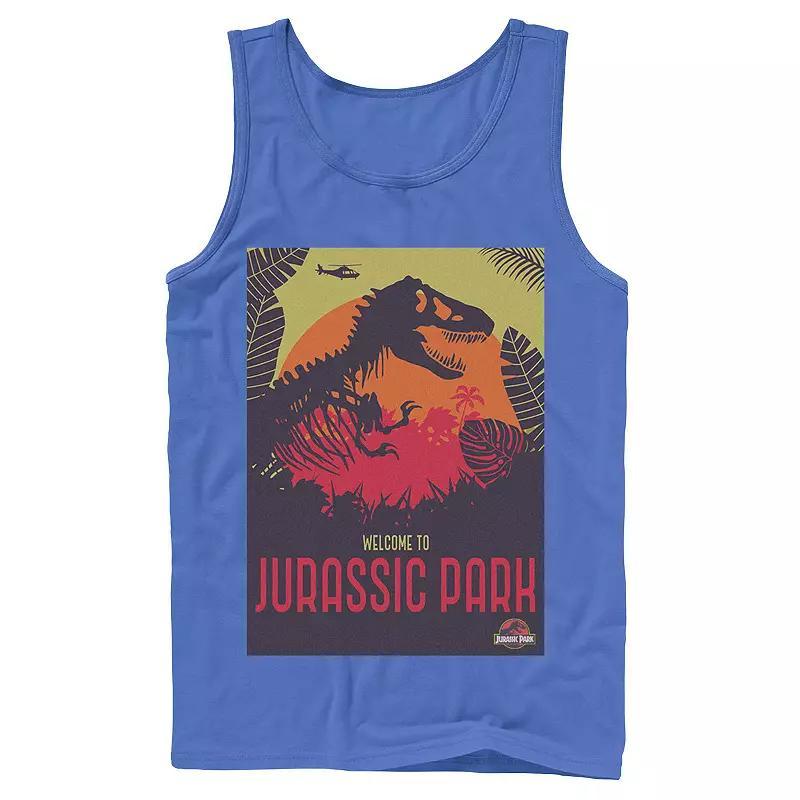 Mens Jurassic Park Welcome T-Rex Sunset Tank Top Grey Product Image