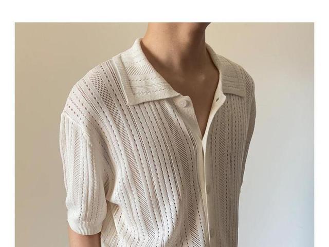 Short-Sleeve Perforated Plain Knit Shirt Product Image