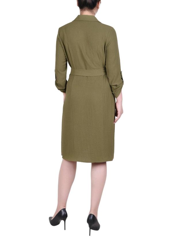 NY Collection Long Roll Tab Sleeve Shirtdress - Petite Product Image