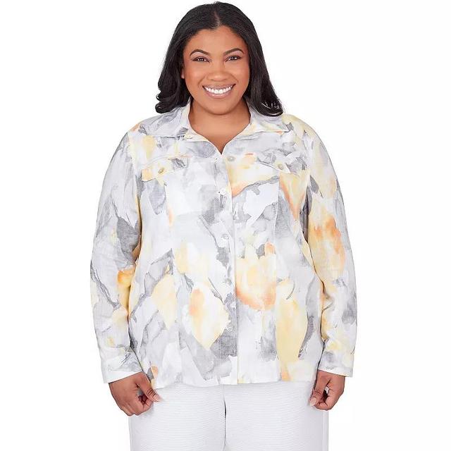 Plus Size Alfred Dunner Abstract Watercolor Button-Up Top, Womens Product Image