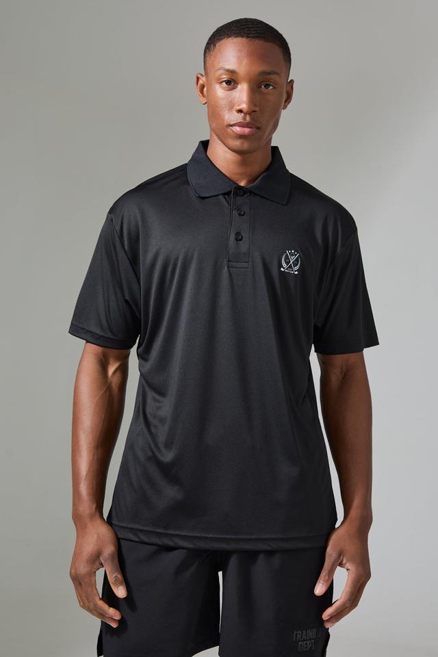 Man Active Golf Crest Performance Reg Fit Polo | boohooMAN USA Product Image