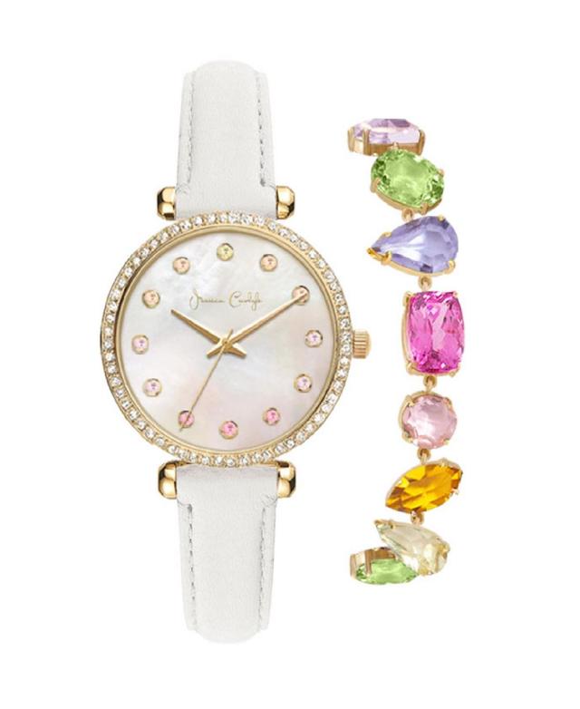 Jessica Carlyle Womens Quartz White Polyurethane Leather Watch 33mm Gift Set - White Product Image